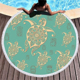 Lofaris Turtle Pattern Turquoise Round Design Beach Towel